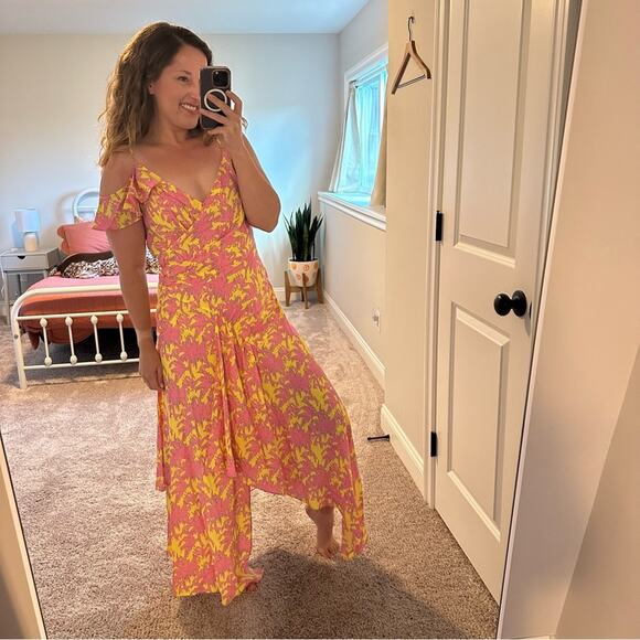 NWT Diane Von Furstenberg DVF Yellow Pink Palm Maxi Dress 8 - Picture 4 of 13